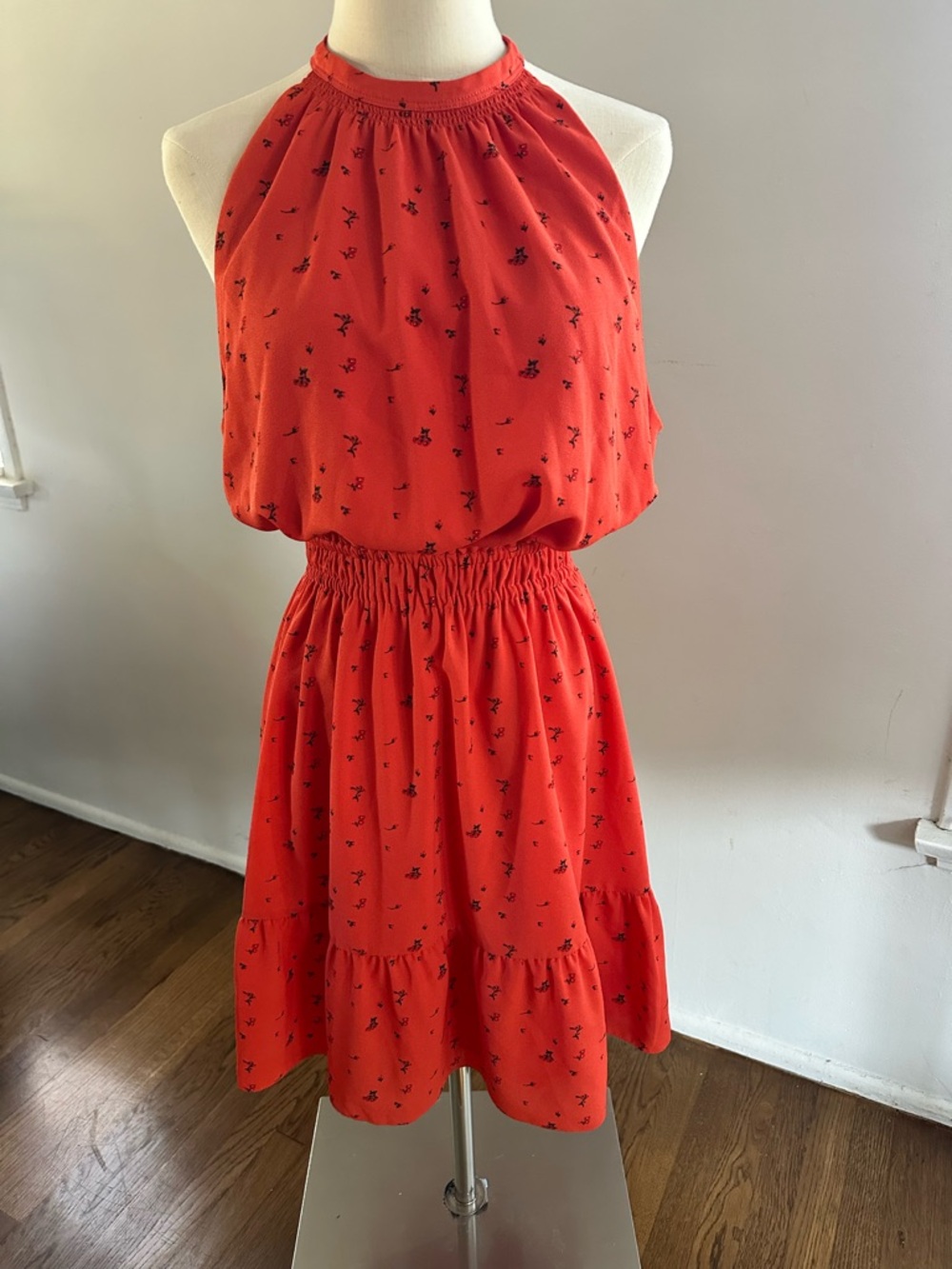 Wilfred (Aritzia) Poppy Red Halter Mini Dress / Tunic | Smocked Waist Flowy